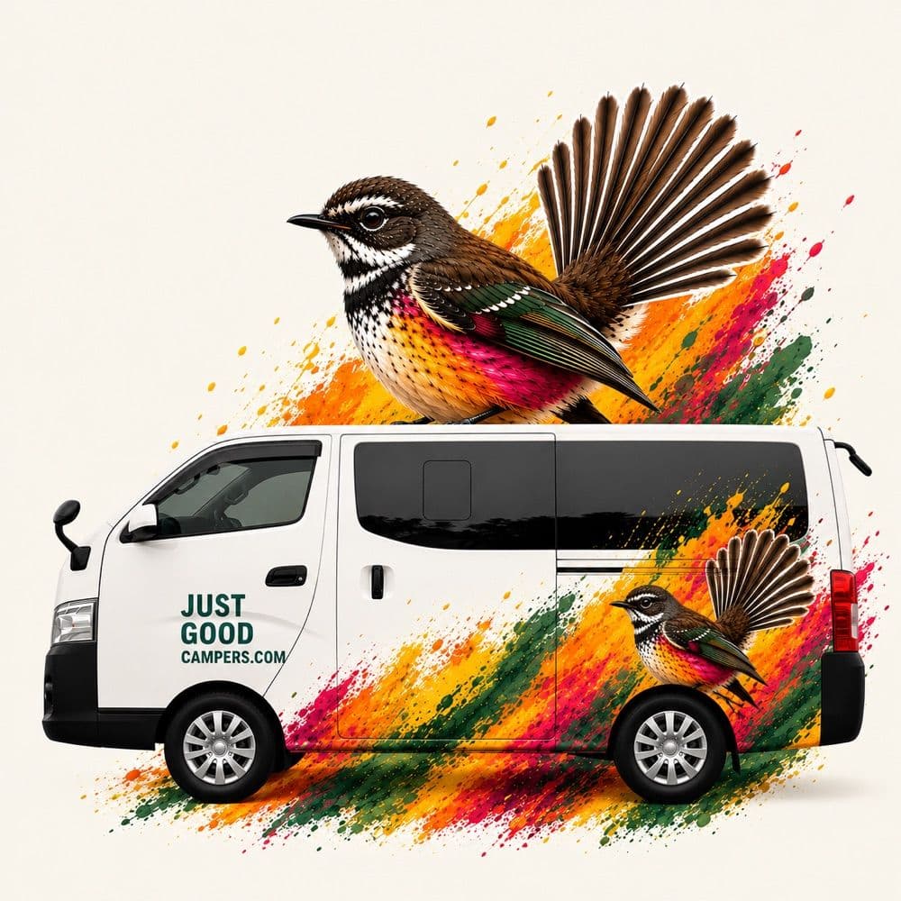 Pīwakawaka campervan for hire in New Zealand